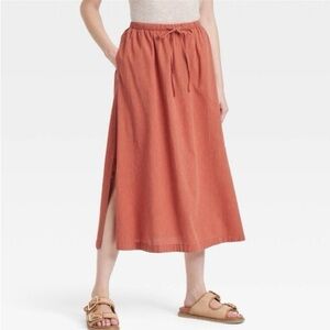 NWT Drawstring Midi Skirt in Rust with Pockets